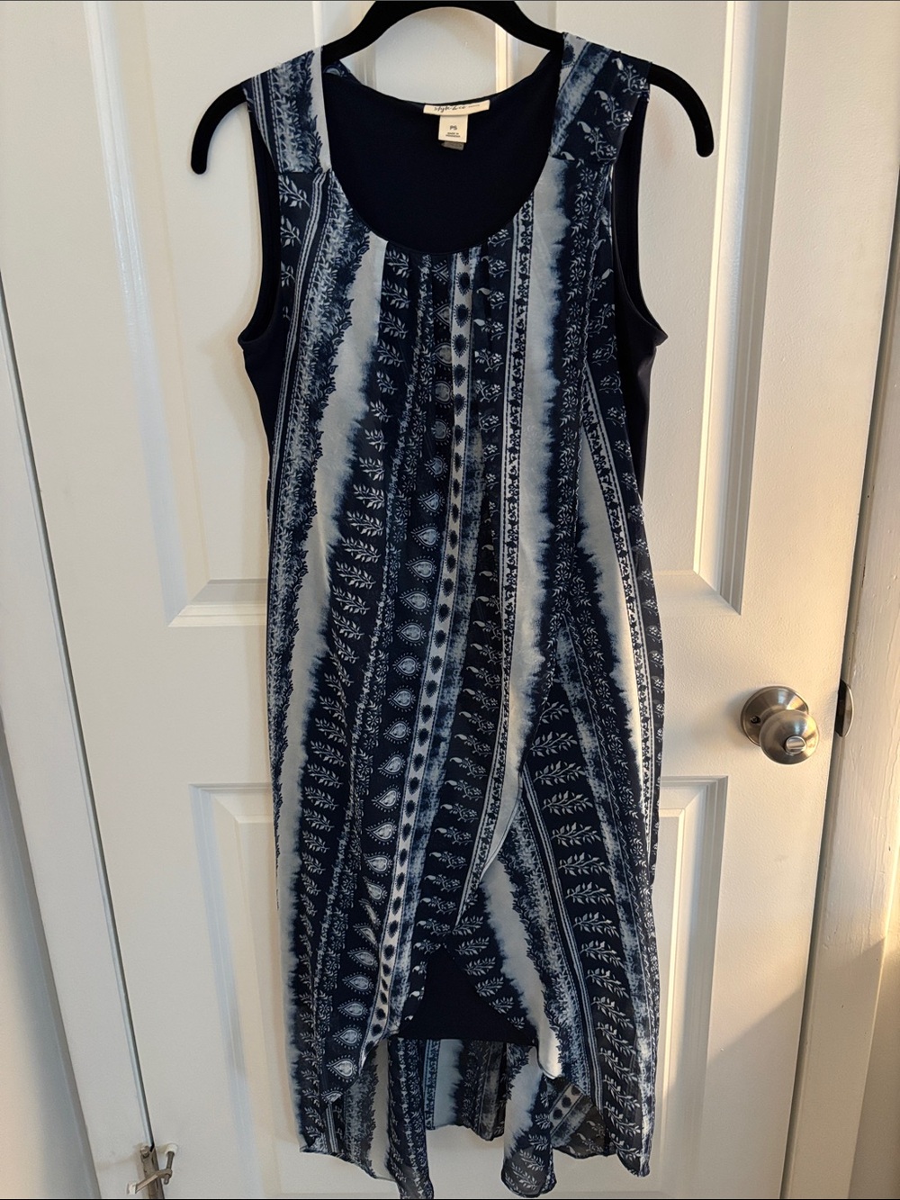 Style & Co. Navy and White Sleeveless Patterned Midi Dress